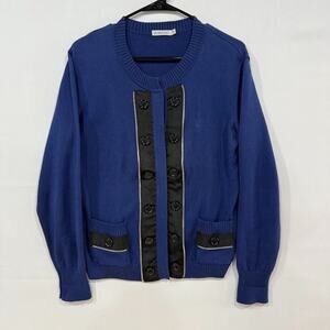 Vintage Bordado Women's Button Cardigan Blue Medium Vintage Knitwear‎ Sweater